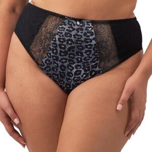 NEW Elomi Morgan Lace High Leg Brief Panty 4118 Snow Leopard Black Animal Print